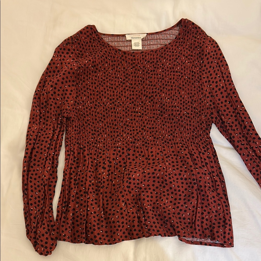 Red Pleated Long Sleeve Blouse